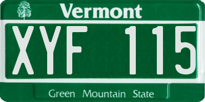 VT license plate XYF115