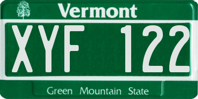 VT license plate XYF122