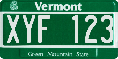 VT license plate XYF123