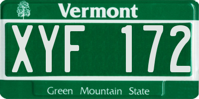 VT license plate XYF172