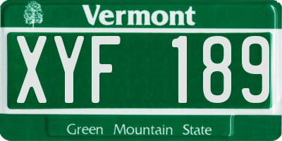 VT license plate XYF189