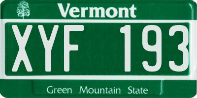 VT license plate XYF193