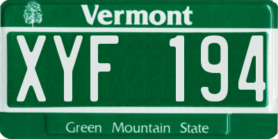 VT license plate XYF194