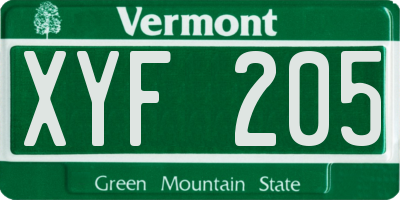 VT license plate XYF205