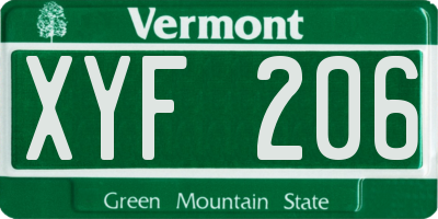 VT license plate XYF206
