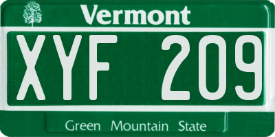 VT license plate XYF209