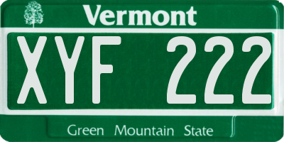 VT license plate XYF222