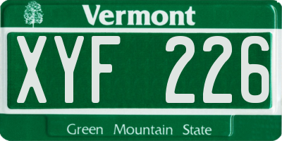 VT license plate XYF226