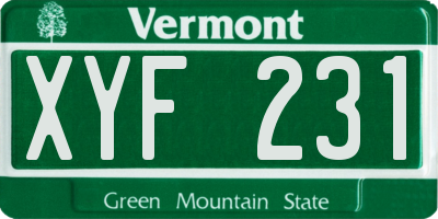 VT license plate XYF231