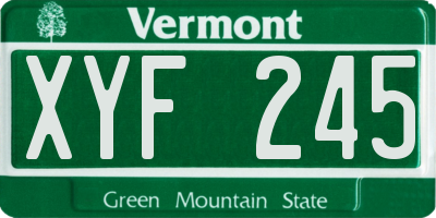 VT license plate XYF245