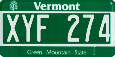 VT license plate XYF274