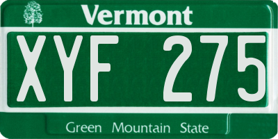 VT license plate XYF275