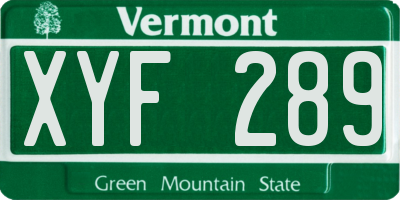 VT license plate XYF289