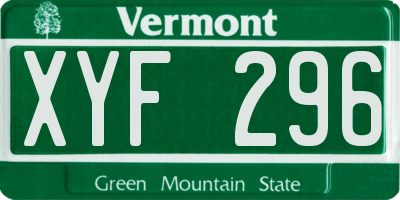 VT license plate XYF296