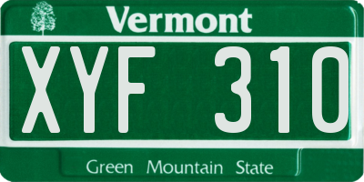 VT license plate XYF310