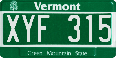VT license plate XYF315
