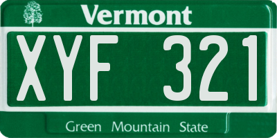 VT license plate XYF321