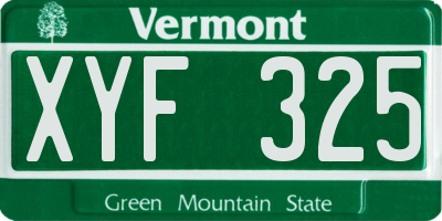 VT license plate XYF325