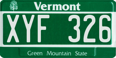 VT license plate XYF326