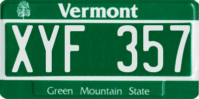 VT license plate XYF357