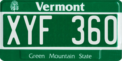 VT license plate XYF360
