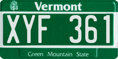 VT license plate XYF361