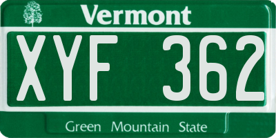 VT license plate XYF362