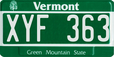 VT license plate XYF363
