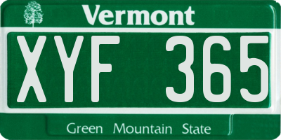 VT license plate XYF365