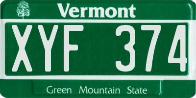 VT license plate XYF374