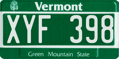 VT license plate XYF398
