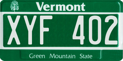 VT license plate XYF402