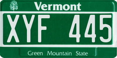 VT license plate XYF445