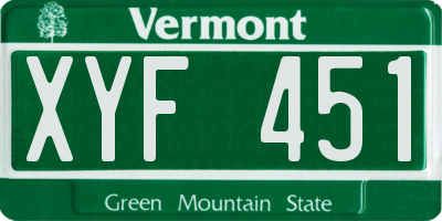 VT license plate XYF451