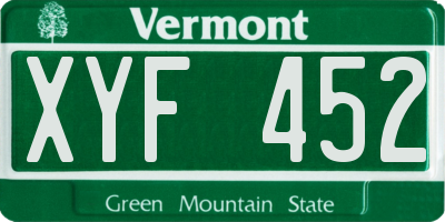 VT license plate XYF452