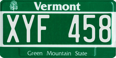 VT license plate XYF458