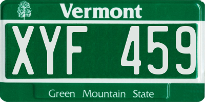 VT license plate XYF459