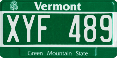 VT license plate XYF489