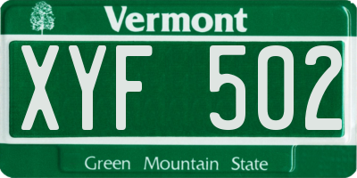 VT license plate XYF502