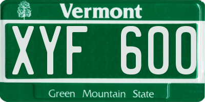 VT license plate XYF600