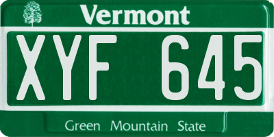 VT license plate XYF645