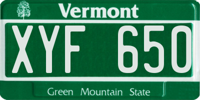 VT license plate XYF650