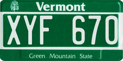 VT license plate XYF670