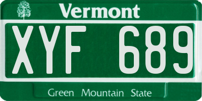 VT license plate XYF689