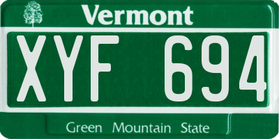 VT license plate XYF694