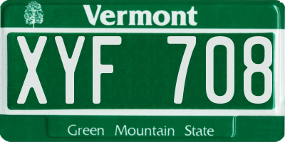 VT license plate XYF708