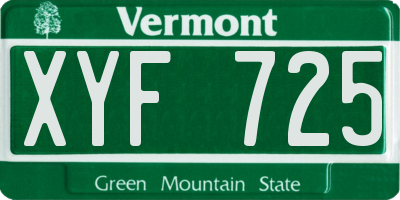 VT license plate XYF725
