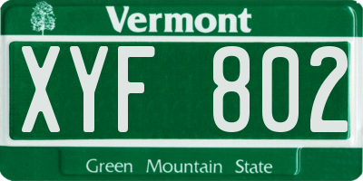 VT license plate XYF802