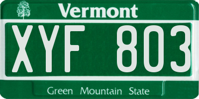 VT license plate XYF803
