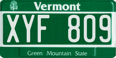 VT license plate XYF809